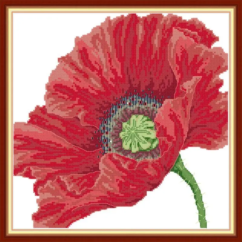 Big Red Poppy Flower Pattern Count Cross Stitch Kit 14ct11ct Stamping Cross Stitch Needlework DIY Flower Painting Embroidery Set
