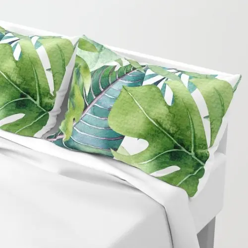 Nordic Style Double-Sided Leaves Green Plant Simple Cushion Environmental Protection Theme Waist Pillow 100% Polyester Cotton 