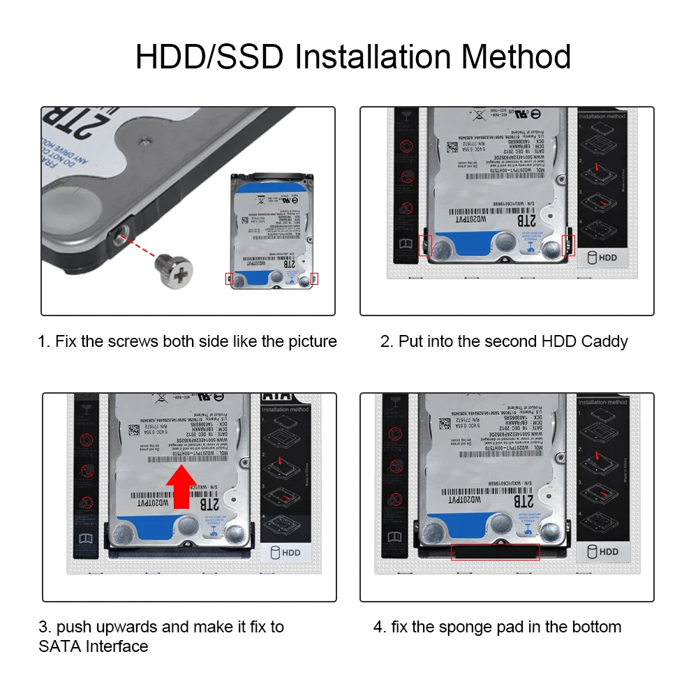 Sunvalley алюминиевый сплав и пластик 9,5 мм 2nd HDD Caddy SATA To SATA 3,0 для ноутбука DVD/CD-ROM Оптический отсек 2," HDD SSD чехол