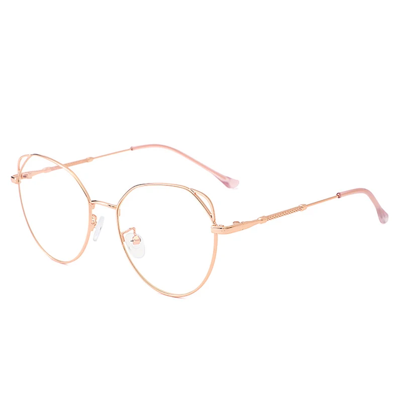 C06RoseGold Новые кошачьи очки с ушками, оправа для женщин и мужчин, круглые прозрачные очки, прозрачные металлические очки, студенческие оптические оправы для очков Z568 - Цвет оправы: C06RoseGold