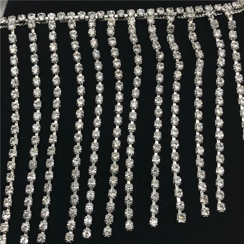 8cm*1yard Silver crystal chain rhinestone trimmings for clothing DIY sewing trim for wedding dresses wedding party decoration