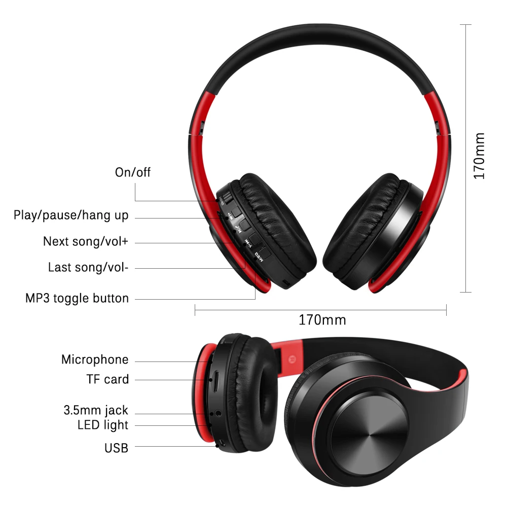 HIFI Wireless Headphones Bluetooth Stereo Headset Music Headset FM SD Card Sport Headphone With Mic For PC Phone Audio MP3