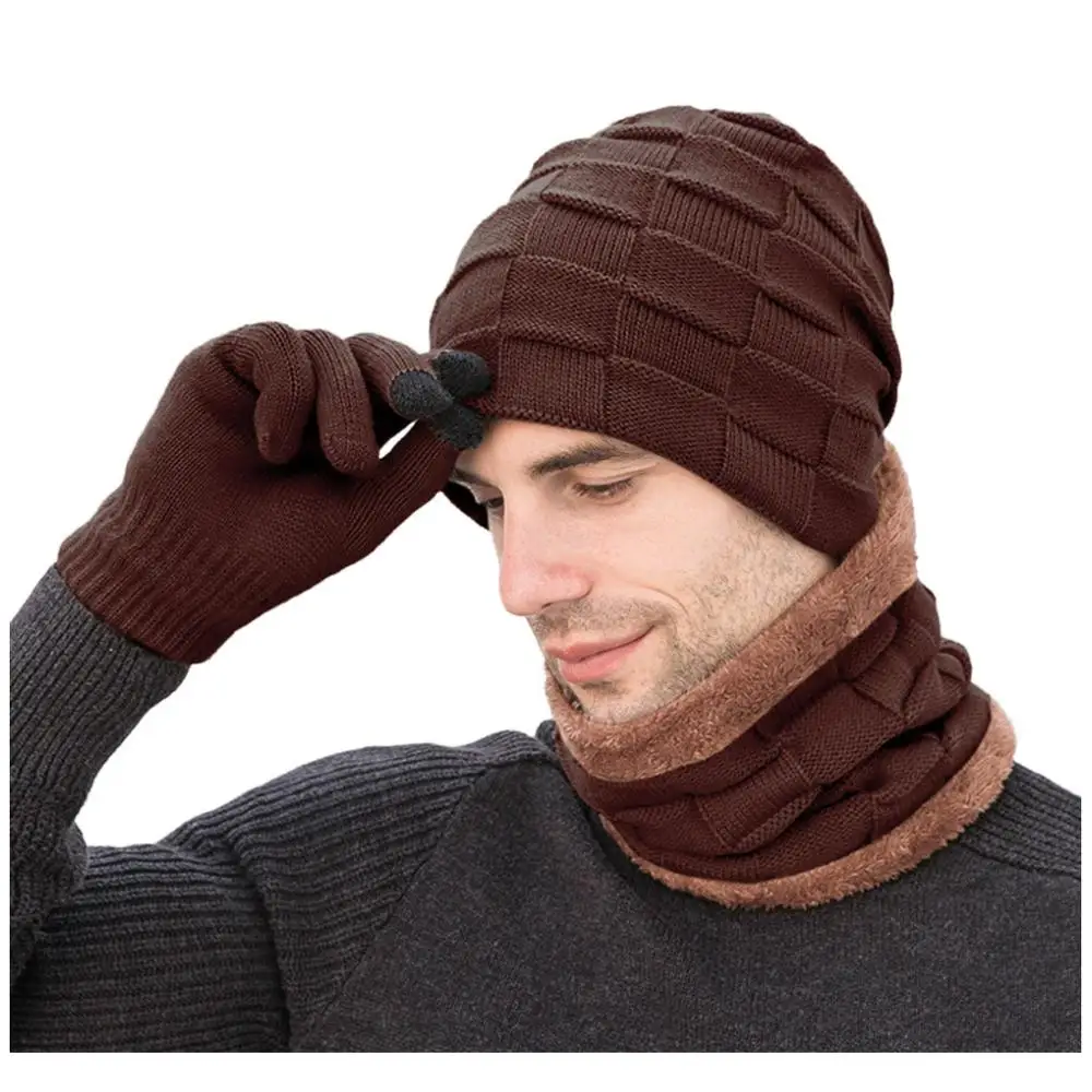 Beanies, зимняя шапка, мужская шапка, зимняя шапка, шапка с воротником, набор, плюс бархат, толстая вязаная шапка и глушитель, перчатки, шапка бини, Muts#2O21