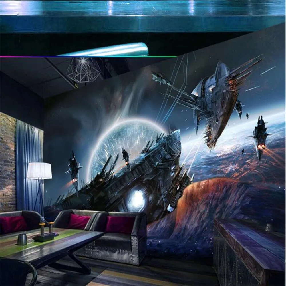 

Milofi custom 3D three-dimensional wallpaper mural personality universe capsule bar KTV background wall