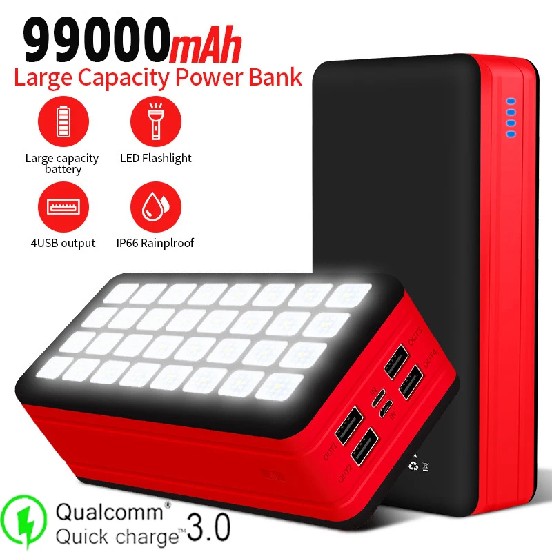 Solar Smartphoones 80000mAh Wireless Solar Powerbank Fast Charger with 4USB High Capacity Cell Phone External Battery Poverbank charging bank