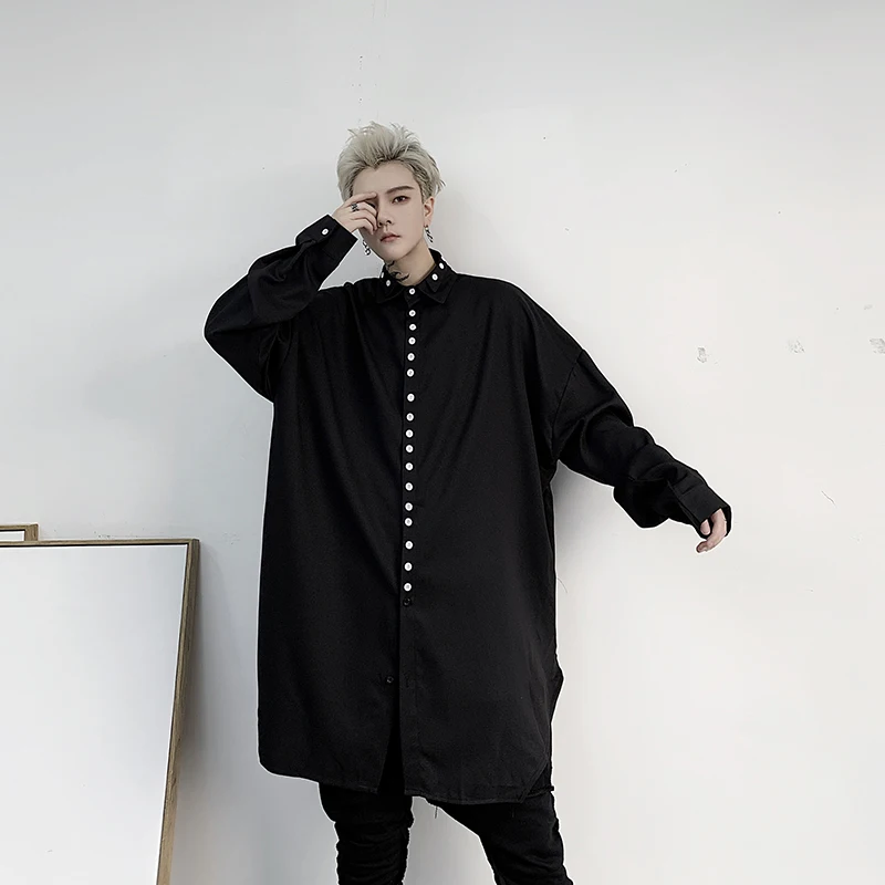 M-XL! Новинка весны, мужская Свободная рубашка с длинными рукавами, украшенная дикими темными пуговицами, Парикмахерская рубашка