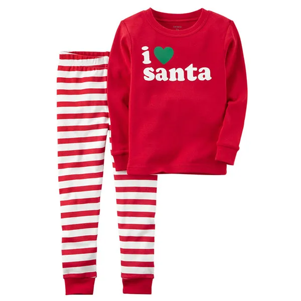 Рождественский костюм для маленьких мальчиков и девочек детская хлопковая футболка для девочек и мальчиков+ штаны в полоску пижамные комплекты из 2 предметов детская одежда для сна - Цвет: XS290-Red
