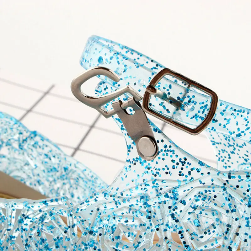 Kids Sandals Baby Girls Summer Crystal Frozen Princess Jelly High-Heeled Shoes