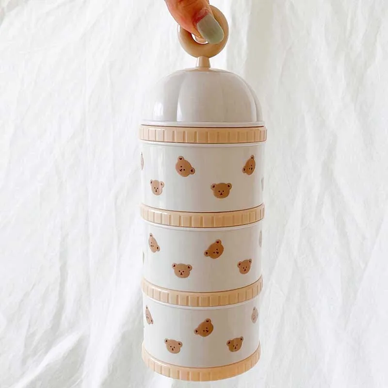 3Layer Bear Style Portable Baby Food Storag Box Multiple Openings Cereal Cartoon Infant Milk Powder Box Toddle Snack Container