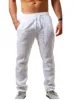 Pantalon en coton et lin pour hommes, couleur unie, taille élastique, ample, Long, respirant, décontracté, Hip-hop, tendance 6