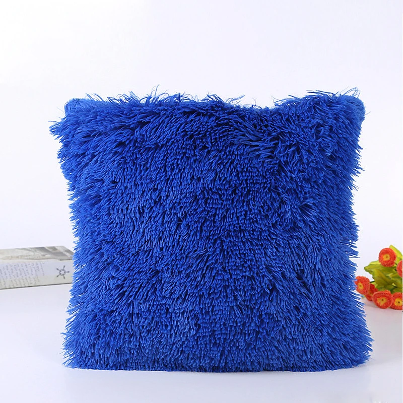 Blue 1 шт цветной яркий 43 см* 43 см Пушистый Плюшевый квадратный сплошной цвет наволочка Удобная наволочка для дивана поясная накладка покрытие украшение дома - Цвет: Blue