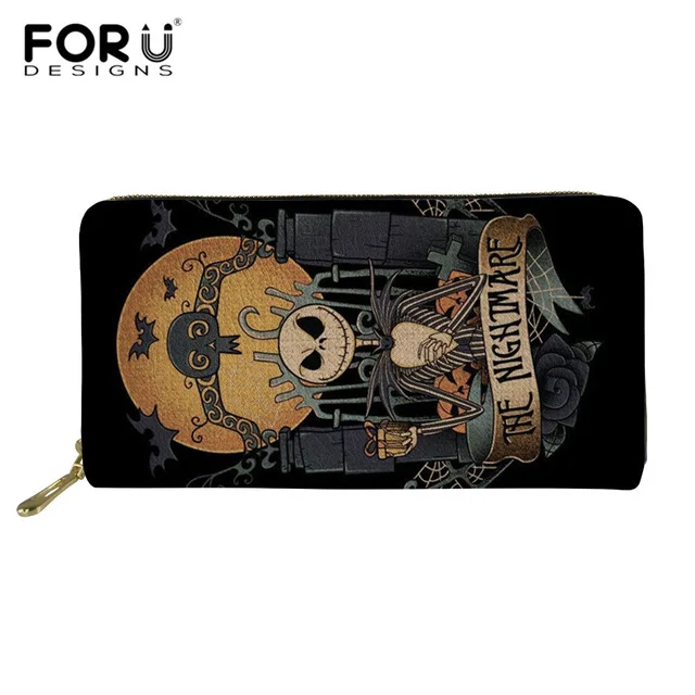 HME1500Z21 FORUDESIGNS/PU женские кошельки Джек и Салли кошмар перед рождественским принтом монета мешок денег на молнии Готический кошелек Cartera Mujer - Цвет: HME1500Z21