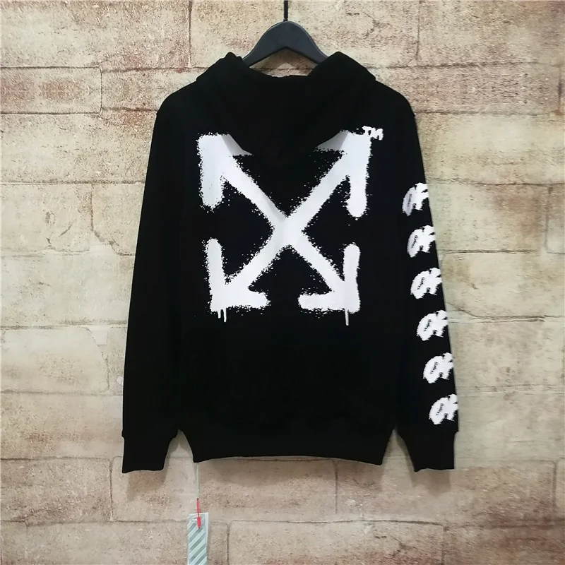 Высокое Качество OFF-WHITE 19SS OW splash ink graffiti cross arrow печать мужская пара толстовка с капюшоном