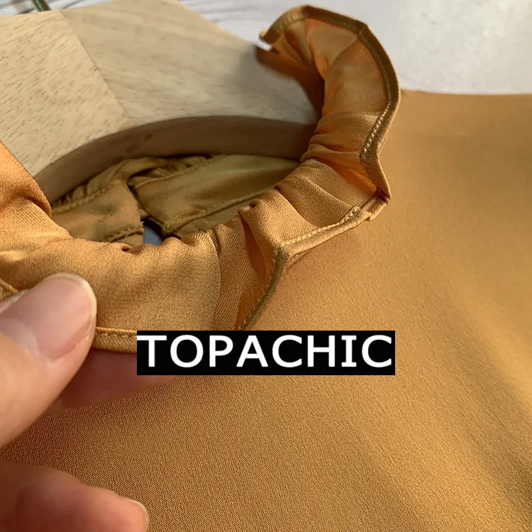 12,19 темпераментная модная женская шелковая рубашка с оборками стоячий воротник бабочка длинный рукав блузки