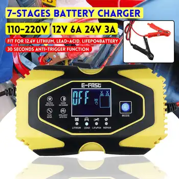 

12V 6A Full Automatic Car Battery Charger Power Pulse Repair Chargers Wet Dry Lead Acid Battery-chargers Digital LCD Display
