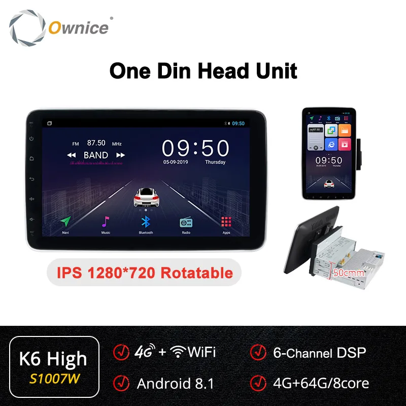 Ownice 1 din 2 din 1280*720 вращение DSP 360 панорама 4G LTE SPDIF Универсальный Android 9,0 K3 K5 K6 автомобильный Радио плеер gps Navi - Цвет: S1007 K6 high