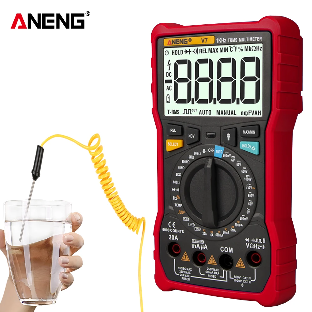 ANENG V7 цифровой мультиметр Профессиональный True RMS AC DC ЖК-Вольтметр Амперметр электронный резистор конденсатор транзисторный тестер