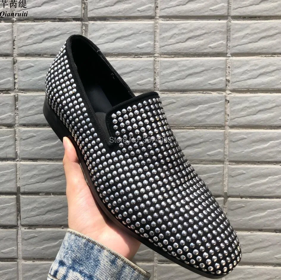 Qianruiti Sapato Masculino сережки-гвоздики со стразами Мужская обувь платье Туфли без каблуков мужские бриллианты Лоферы вечерние Свадебные мужские туфли Формальные