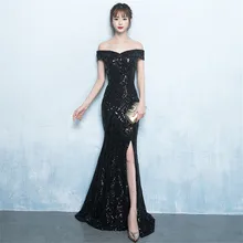 Вечернее платье с открытыми плечами Robe De Soiree, элегантные вечерние платья с блестками, с вырезом лодочкой, с коротким рукавом, вечерние платья русалки F249