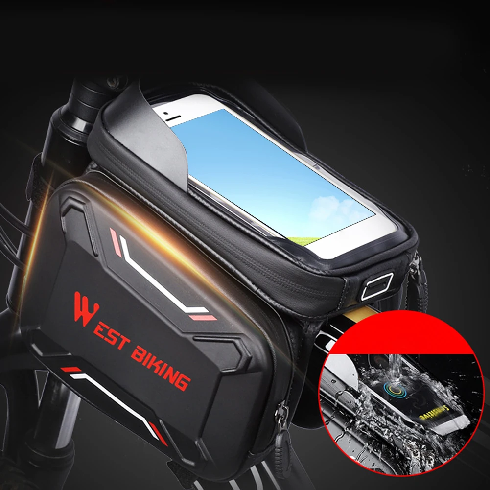 6.2in Rainproof Waterproof Bike Frame Bag Phone Holder Double Side Touch Screen Storage Pouch Large Capacity Cycling Accessories