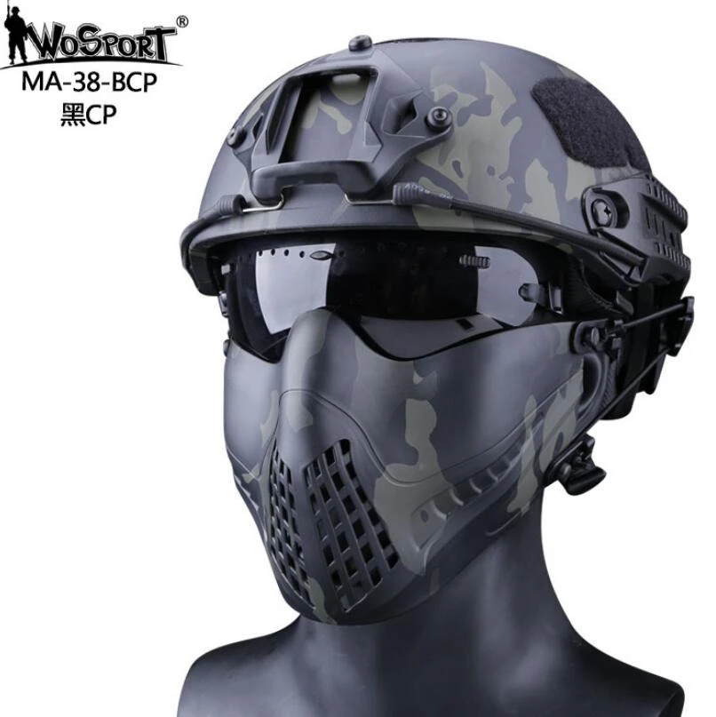 MA-38-BCP Wosport Тактический страйкбольный шлем маска Военная повязка пейнтбольная маска боец выстрел протектор Твердый Камуфляж истребитель маска пилота - Цвет: MA-38-BCP