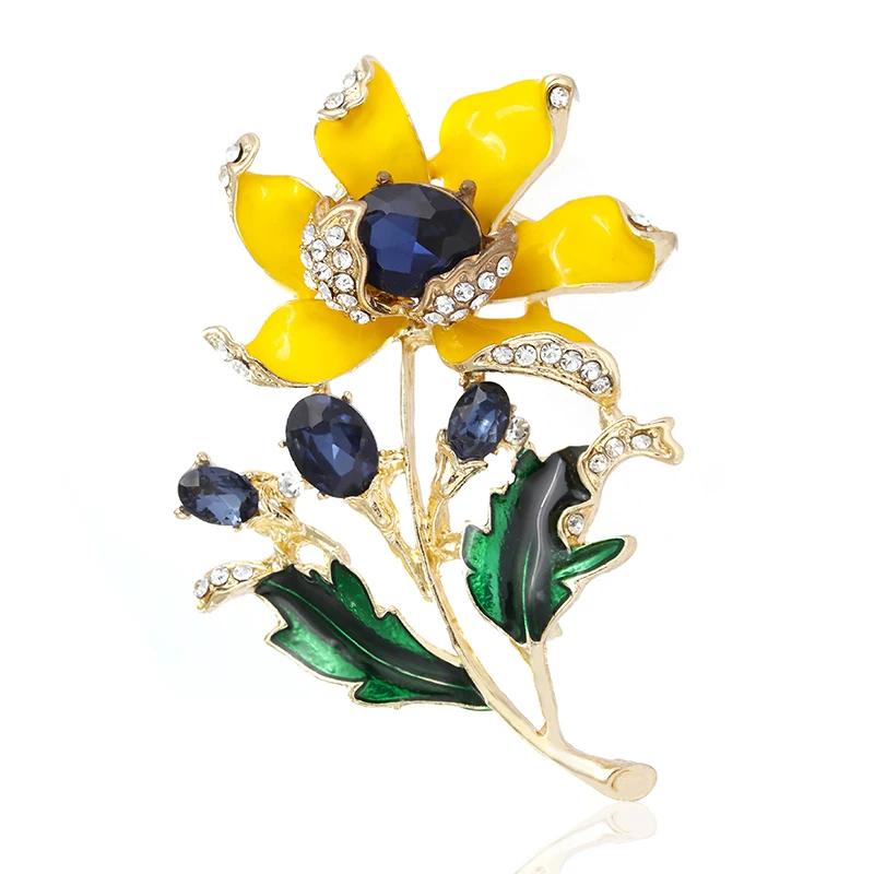H350369X捷克钻花蕊黄花胸针 (13)