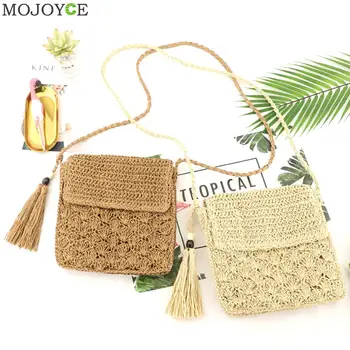 

Summer Woven Crossbody Shoulder Bag for Women Boho Straw Tassel Purse Beach Vacation Messenger Bags