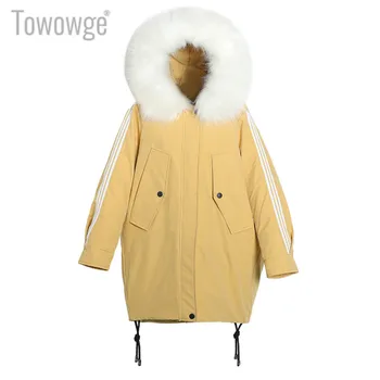 

Towowge Winter New Trend Coat Student Fur Collar Thicken Keep Warm Coat Fashion Loose With Cap Women's Clothing 2019