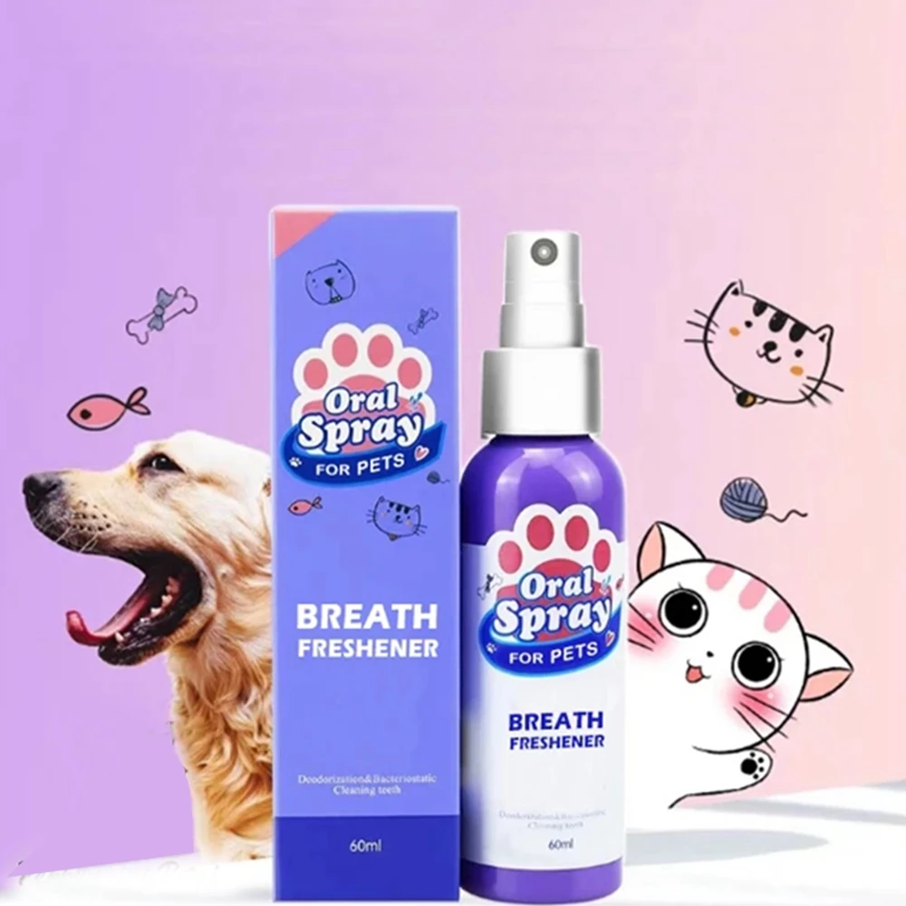 

60ml Pet Breath Freshener Spray Dog Teeth Cleaner Fresh Breath Mouthwash Non-toxic Healthy Dental Care