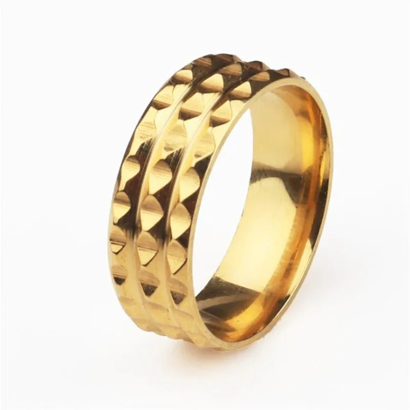 Irregular Stainless Steel Simple Couple Ring Three Rows Gold-color Love Wedding Rings For Women Men Jewelry