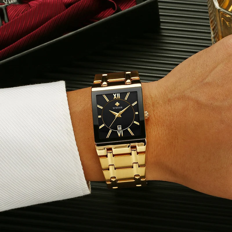 PROD 4001248449025 Fashion Stainless Steel Watches Men 2021 WWOOR
Square Waterproof Quartz Watch Men Top Brand Luxury Gold Black
Wristwatch For Man