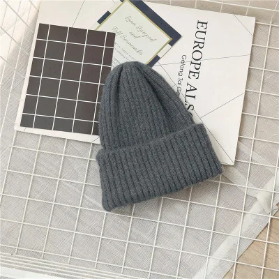 Deep grey Детская простая шерстяная шапка; детская однотонная зимняя шапка ярких цветов; Модная вязаная теплая ветрозащитная эластичная шляпа - Цвет: Deep grey