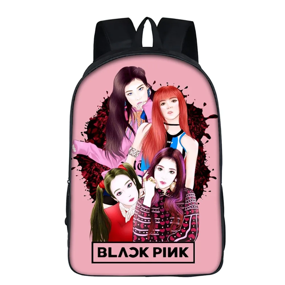 Черная розовая школьная сумка для девочек KPop, для подростков, 16 дюймов, рюкзак, дорожная посылка, женская сумка на плечо, Mochila