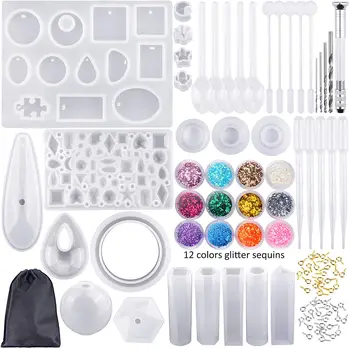 

98 Pieces Silicone Casting Molds and Tools Set with a Black Storage Bag for DIY Jewelry Craft Making