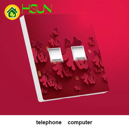 Тип 86 арт переключатель гнездо 1 2 3 4 банда 1 2 способ 3D Китайский благословение красный Ividuality креативная декоративная панель ТВ компьютерная розетка - Цвет: telephone computer