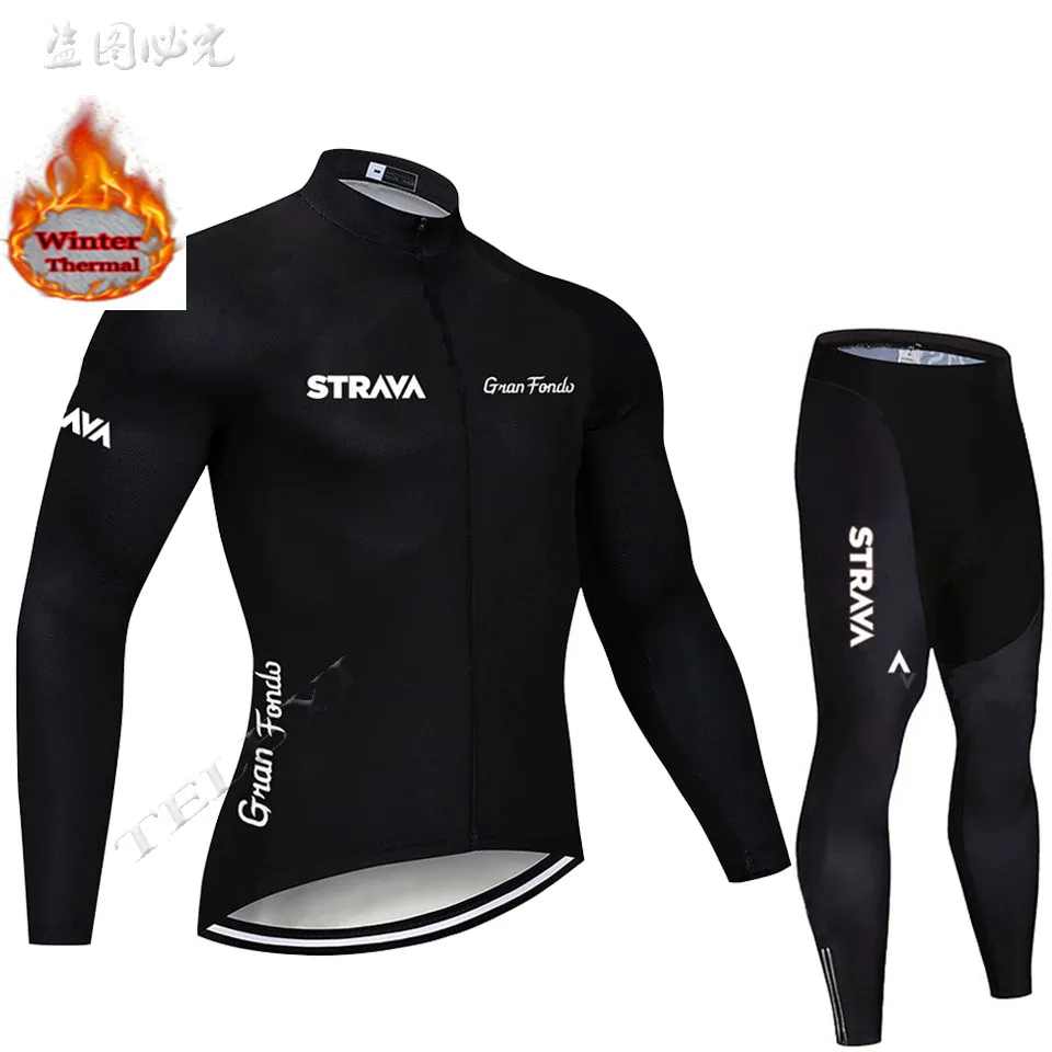 21 Strava Велоспорт Джерси зимний термальный флис с длинным рукавом набор 20D гель нагрудник брюки Майо Ropa ciclismo Hombre велосипедный велосипед одежда - Цвет: 21