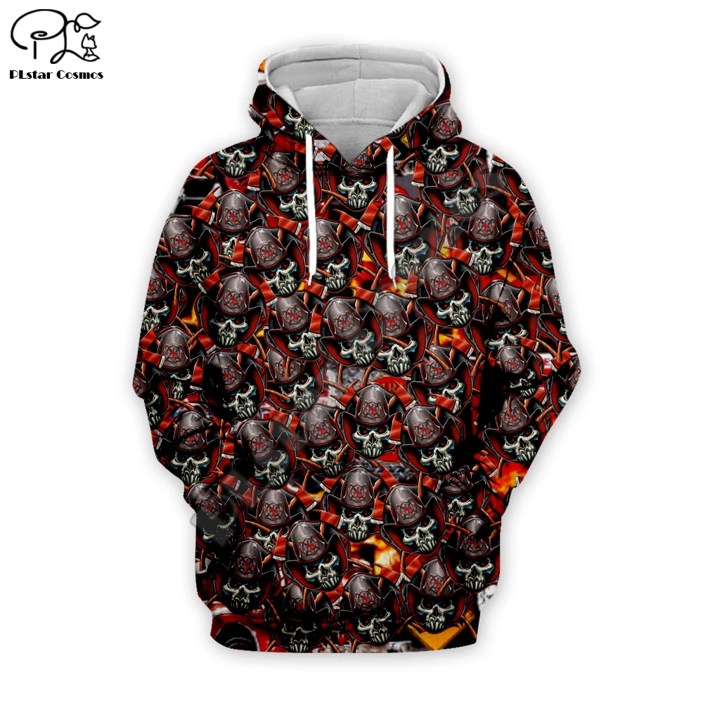 

Men Unisex harajuku Skull Full print firefighter 3d hoodie Sweatshirt zipper women Pullover couples hip pop streetwear plus size