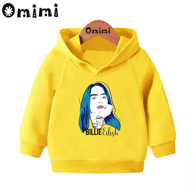 Детские толстовки Billie Eilish в стиле хип-хоп детские толстовки с капюшоном пуловер для малышей Топы для маленьких девочек и мальчиков, осенняя одежда KMT5265 - Цвет: Yellow-5265K
