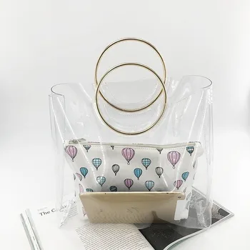 

2019 European and American style fashion jelly bag transparent design PVC material ladies tote handbag