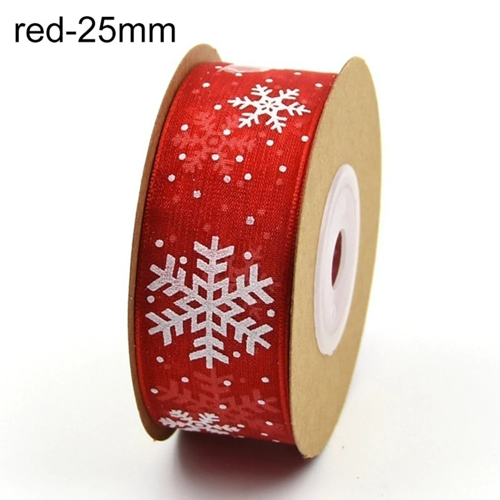 red 25mm 11Yards 10mm/25mm White Red Snowflake Organza Ribbon DIY Bownot Gift Wrapping Party Christma Ribbons Decoration For Wedding - Цвет: red 25mm