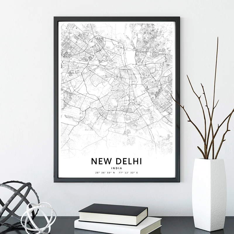Black-White-New-Delhi-India-City-Map-Art-Poster-Modern-Wall-Art-Canvas-Painting-Nordic-Decorative (2)