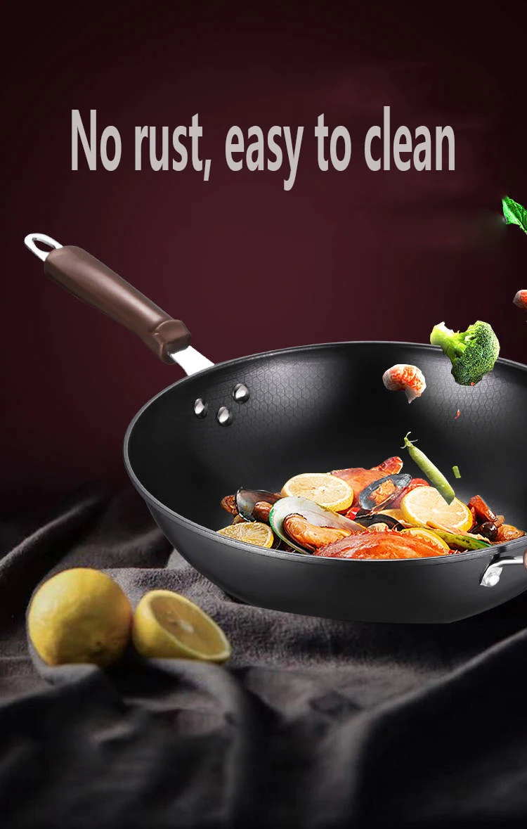Чугунный вок антипригарный Wok Бытовая без дыма здоровая из нержавеющей стали, для вок газовая плита индукционная плитка универсальная Ollas De