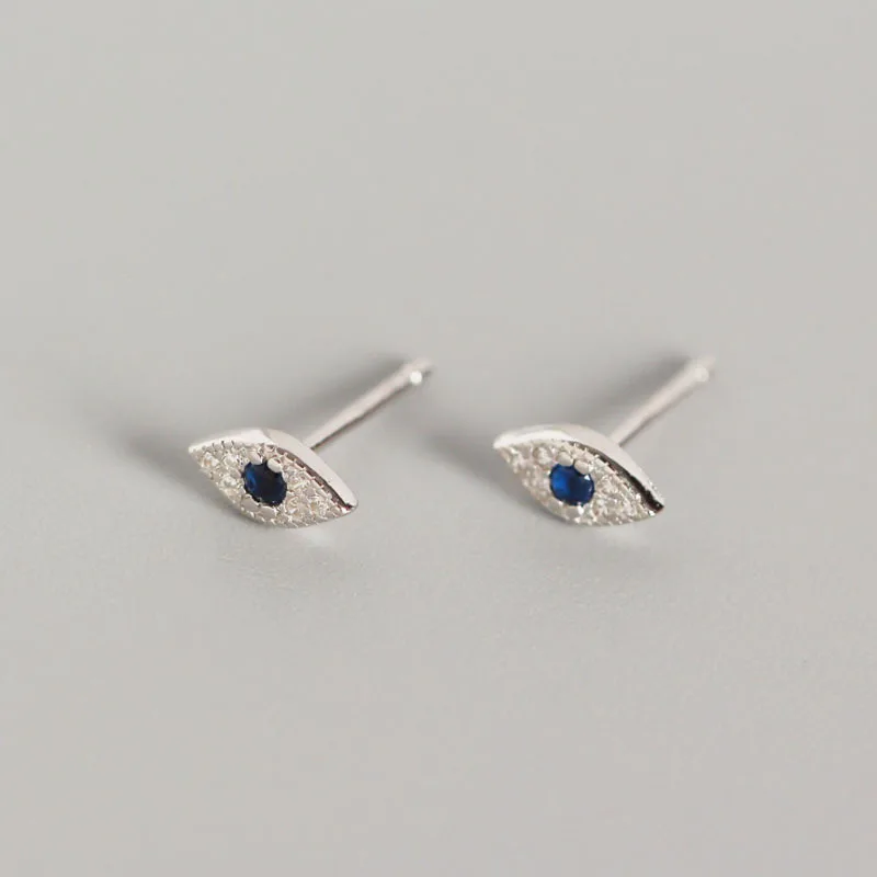 silver Серьги "злые глаза", 925 пробы, серебро, Новое поступление, мини циркониевые голубые глаза, маленькие серьги-гвоздики для женщин, ювелирные изделия, подарки, brincos - Окраска металла: silver