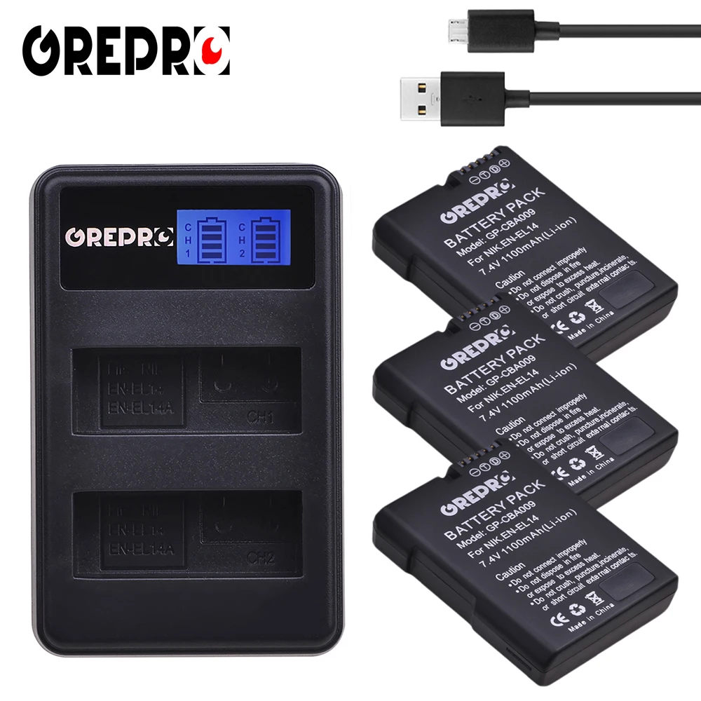 3B with charger EEN-EL14 EN-EL14a EN EL14 батарея для камеры akku+ ЖК-дисплей Dual USB зарядное устройство для Nikon D300 D5300 D5200 D5100 D3300 D3200 D3100 - Цвет: 3B with charger