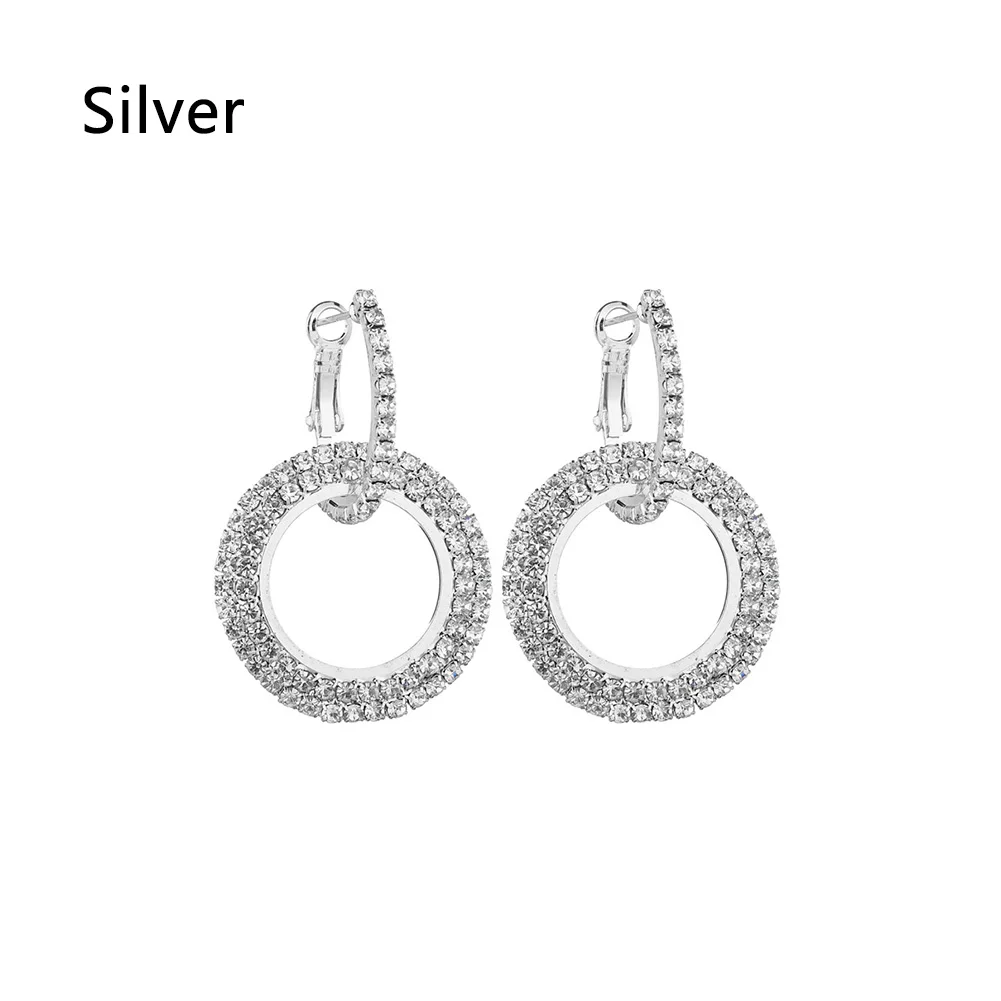 Silver Абсолютно новые модные серьги-кольца, стразы, блестящий кристалл, полые круглые серьги для женщин, свадебные ювелирные изделия Для гламурных дам - Окраска металла: Silver