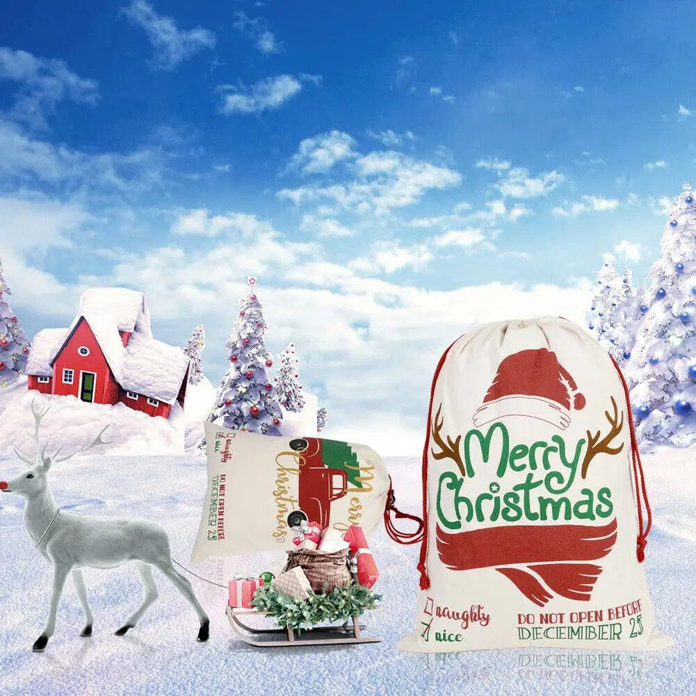 Рождественская Подарочная сумка, большая вместительность, переносная, холщовая, женская сумка для покупок, многофункциональная, мультяшная, Xams, с принтом Санты, сумка для покупок