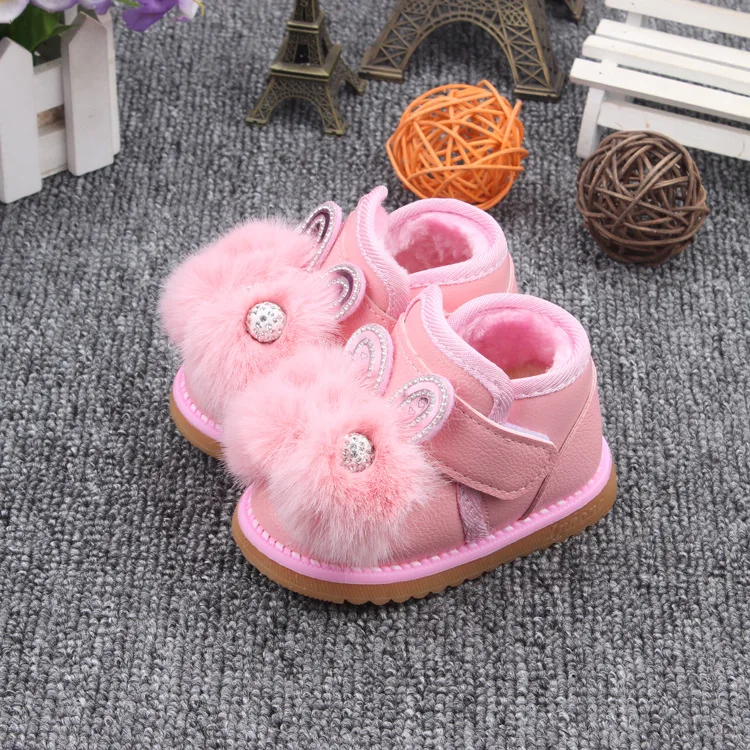 Стелька 11,5-13,5 см теплая зимняя детская мягкая обувь для малышей нижний мультфильм кролик сапожок с дизайном «Принцесса» - Цвет: pink