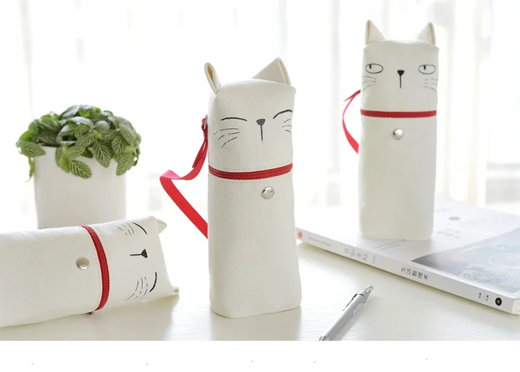 Kawaii Cat холст школьный пенал для канцелярских принадлежностей школьный пенал большая сумочка для ручек и карандашей коробка канцелярские сумки для хранения C15 D30