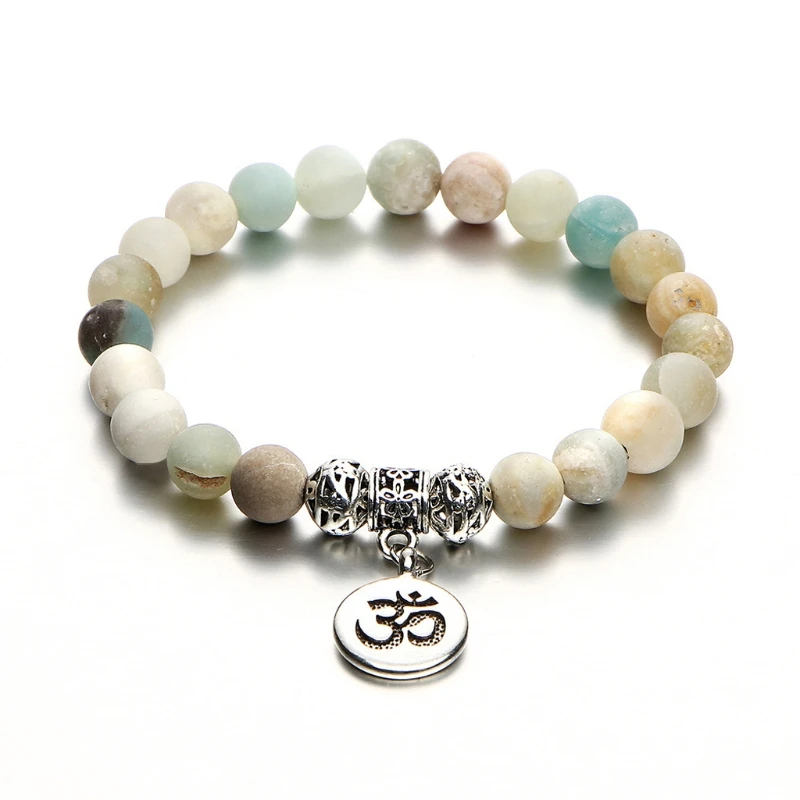 

Fashion Women bracelet Matte Frosted Amazonite beads with Lotus OM Buddha Charm Bracelet
