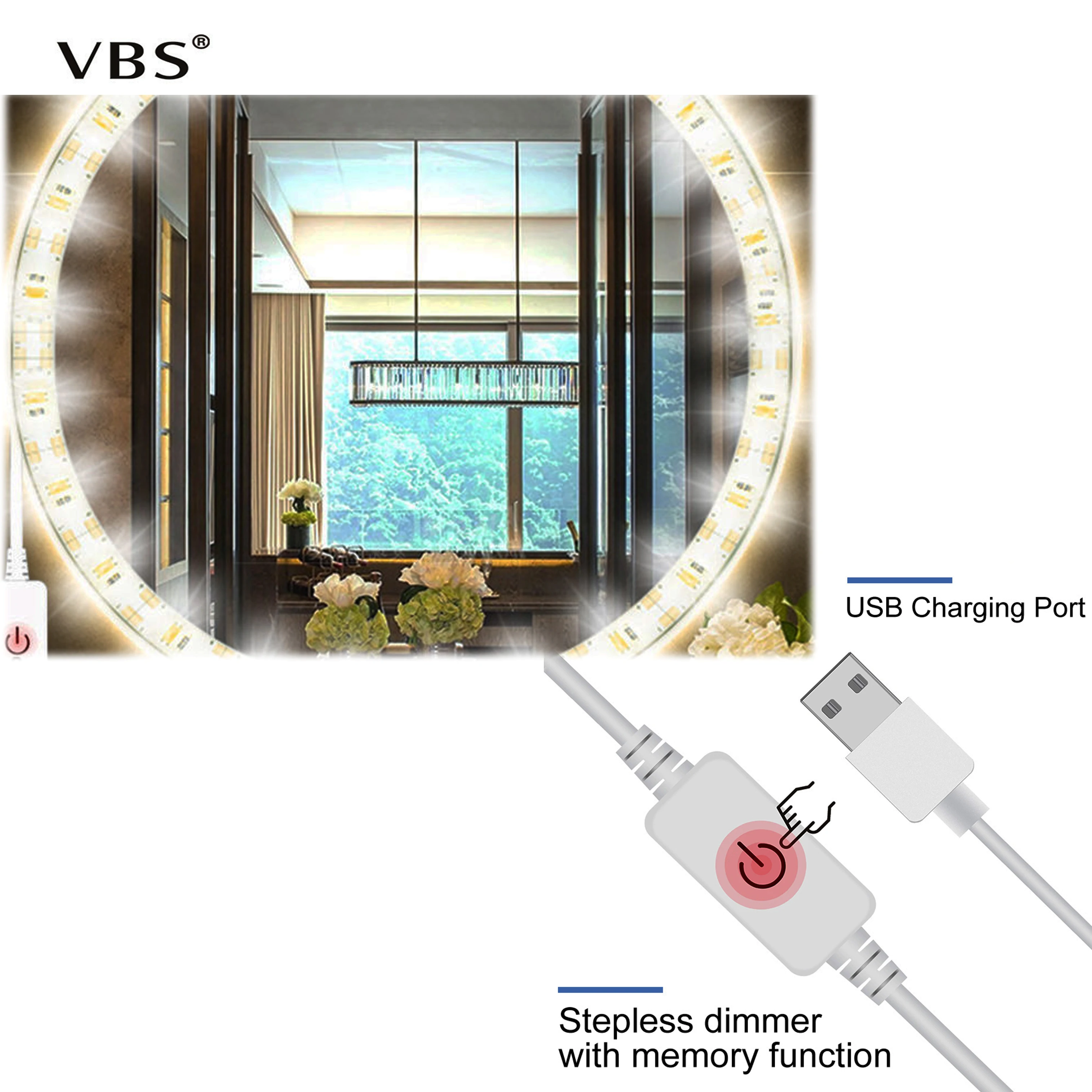 

5V 1-5M LED Lighted Makeup Mirrors With Adjustable LED Light Touch Switch Waterproof For Beauty Makeup Eyelash Brush Dressing A1
